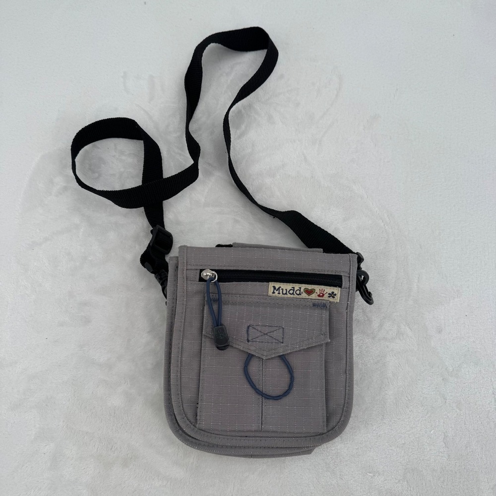 Vintage Y2K Mudd Crossbody Bag Grey Canvas Utility Travel Wallet Purse 1990's
